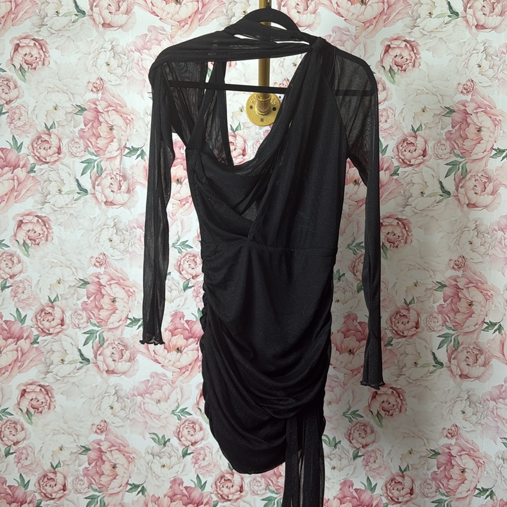 House of CB SANTA Black Glitter Cutout Mini Dress size S - Picture 9 of 12